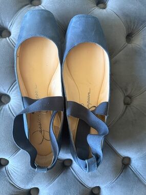 Jessica Simpson Navy Square-Toe Elastic-Strap Flats